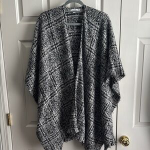 Plaid Black and Gray Women's Poncho